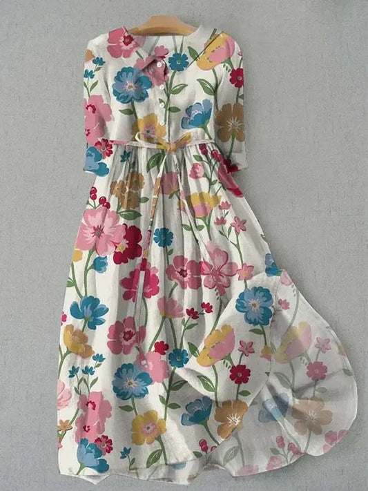 Aurora | Button-Up Waist Tie Floral Dress
